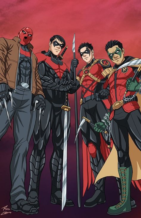 The Robins Four Bat Brothers, Phil Cho, Robin Dc, Dc Comics Heroes, Stephanie Brown, Univers Dc, Batman Artwork, Dc Comics Superheroes, Batman Comic Art