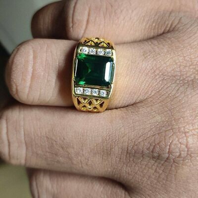 Mens Emerald Rings, Marquise Diamond Engagement Ring, Mens Gemstone Rings, Mens Ring Sizes, Emerald Wedding, Lab Created Emerald, Emerald Diamond Ring, Gold Chains For Men, Men's Wedding Ring