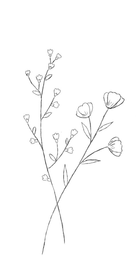 Dainty Flower Drawing, Single Line Flower Tattoo, Wörter Tattoos, Flower Drawing Tutorials, Flower Art Drawing, Floral Drawing, Pola Sulam, Subtle Tattoos, Flower Doodles