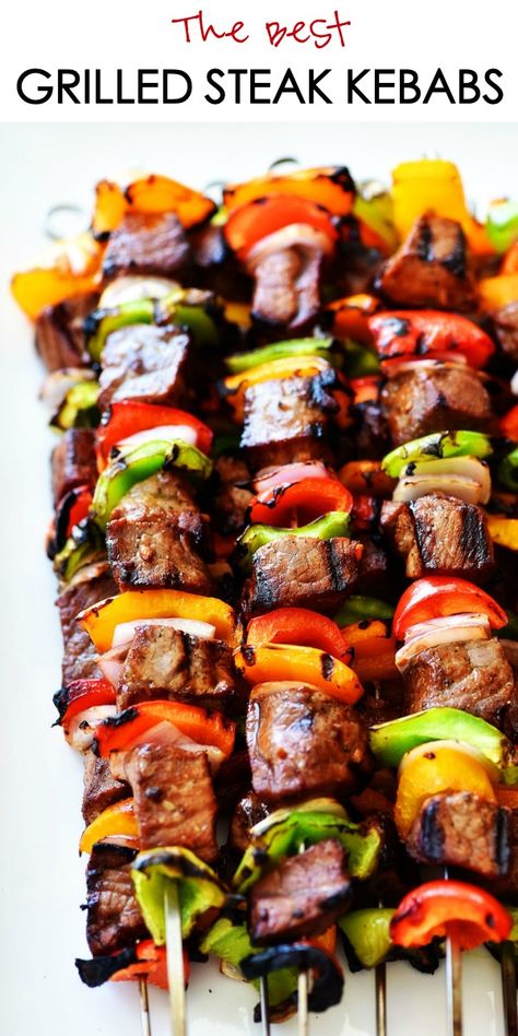 Best Steak Kabobs On The Grill, Best Steak For Kabobs, How To Grill Kabobs On The Grill, Stake Kabobs On The Grill, Kebabs On Blackstone, Kabob Recipes Steak, Steak Kabobs On The Blackstone, Grilled Meat Skewers, Beef Kebobs Recipes