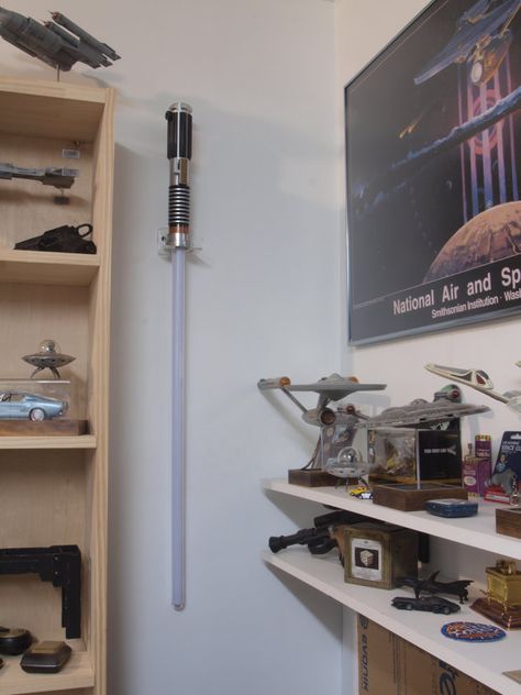 Lightsaber Storage, Lightsaber Display, Geek Room, Acrylic Holders, Acrylic Designs, Star Wars Pictures, Office Walls, Lightsaber, Wall Display