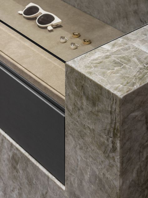 Grey Marble Floor, Installing Recessed Lighting, Jewelry Store Design, Limestone Wall, Melbourne Fashion, Store Layout, Retail Experience, Timeless Wardrobe Staples, Retail Interior