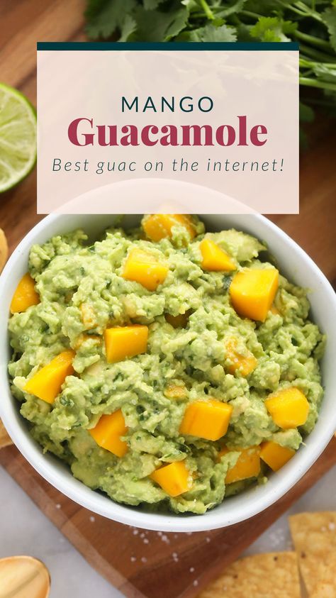 Get tropical our perfect sweet and savory mango guacamole recipe that is ready in 5 minutes. Enjoy with tortilla chips and you've got yourself the best snack ever! Mango Guacamole Recipe, Mango Guacamole, Guac Recipe, Julie Blanner, Bbq Sauces, Appetizers Recipes, Guacamole Recipe, Dinner Appetizers, Super Bowl Food