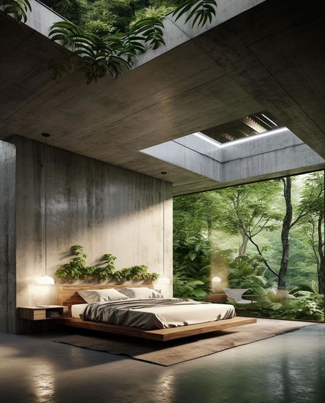 Brazil Dream Home Master Bedroom Overlooking Jungle Luxury Master Suite, Black Interior Design, Futuristic Home, Creative Bedroom, Concrete House, Luxury Bedroom, Architect House, Stylish Bedroom, City House