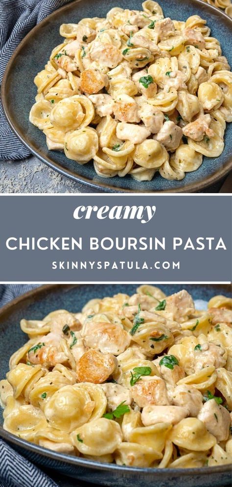 Creamy Chicken Boursin Pasta Try New Recipes, Dinner With Boursin, Healthy Dinner Recipes Easy Clean Eating, Mini Pasta Shell Recipes, Shrimp Pasta Recipes Boursin, Boursin Tortellini, Chicken Boursin Pasta, Fast Chicken Dinner Recipes, Soft Meals After Surgery Teeth