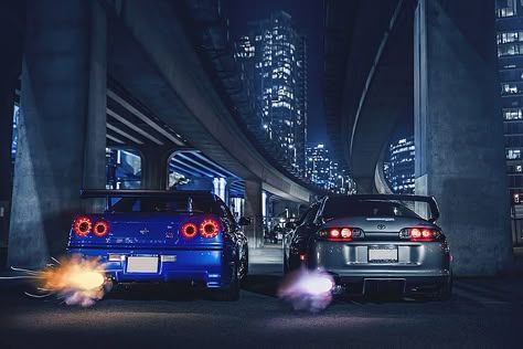 HD wallpaper: Nissan, Toyota, Cars, Supra, Skyline, Sport, R34, Exhaust, Nigth | Wallpaper Flare Supra Skyline, Cars Supra, Nissan Gtr Wallpapers, Nissan R34, Nissan Gtr R34, Mustang Wallpaper, R34 Skyline, Gtr Car, Skyline Gtr R34