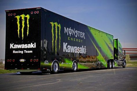 Monster Energy, Kawasaki, Hauler, Transporter Vincent James pierce senior Monster Energy Drink Logo, Monster Drink, Monster Energy Supercross, Castle House Design, Monster Craft, Monster Energy Drink, Dirt Bike Girl, Custom Big Rigs, Motor Home