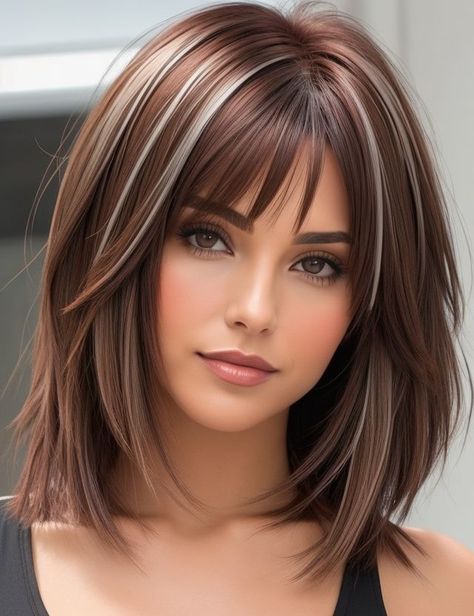 Rambut Brunette, Medium Hair Styles For Women, Haircuts For Medium Length Hair, Layered Haircuts For Medium Hair, Bangs With Medium Hair, Fun Hair, Shoulder Length Hair Cuts, Haircuts For Medium Hair, Hair Color Highlights