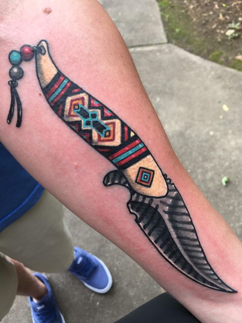 Native American Knife done @ Physical Graffiti South Tattoo Greenville SC. Jeremy crushed it. South Tattoo, Native American Knife, Native Indian Tattoos, Physical Graffiti, Native American Tattoo, Native American Tattoos, Native Tattoos, Knife Tattoo, Polynesian Tattoos