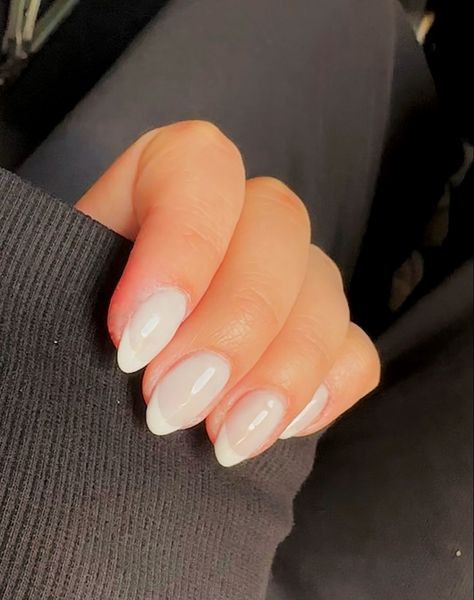 White french tip with milky white base Disco Ball Nails, Ball Nails, Nails French Tip, White French Tip, White Glitter Nails, White Nail Designs, Nails French, Nail Patterns, White French