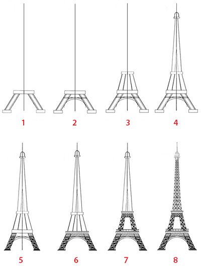 Eiffel Tower Drawing, Tower Drawing, Eiffel Tower Painting, Eiffel Tower Art, Drawing Step By Step, Cool Pencil Drawings, Art Sketches Pencil, Drawing Step, Architecture Drawing Art