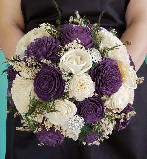 Plum Dark Purple Sola Wood Flower Bouquet, Wooden Bouquet, Bride Bouquet Wooden Bouquet, Wedding Flower Guide, Purple Bridal Bouquet, Wood Flower Bouquet, Plum Wedding, Purple Wedding Bouquets, Purple Wedding Theme, Bouquet Bride, Purple Bouquet