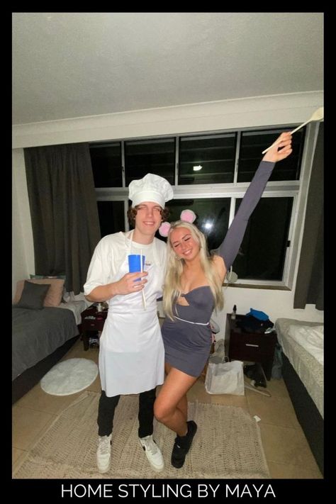 unique couples costumes for halloween, unique couples costumes Rat And Chef Couple Costume, Dynamic Duo Costumes Couples Disney, Ratatoullie Couple Costume, Last Minute Costume Ideas For Couples, Remy And Linguini Costume Couple, Couple Hollowed Costumes, Lightning Mcqueen And Mater Costume, Ratatouille Couple Costume, Ratatouille Costume