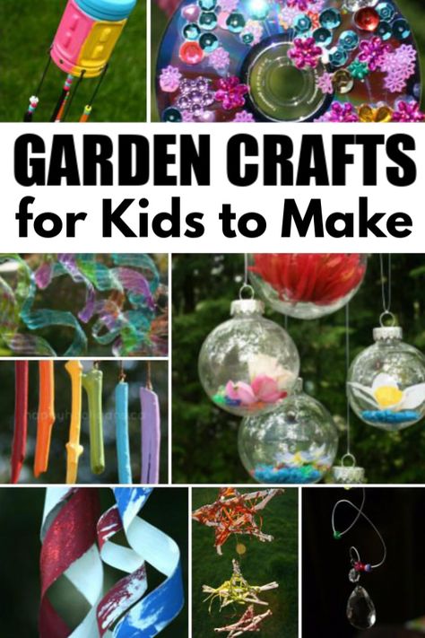 Easy garden ornaments made from things you already have at home. Hang them on a porch or patio or from a tree branch in your yard. They make great gifts for parents, grandparents and neighbours too! #HappyHooligans #Garden #Crafts #Kids #Homemade #GardenOrnaments #DIY #Preschoolers #Tweens #Teens #HomemadeGifts #OutdoorOrnaments