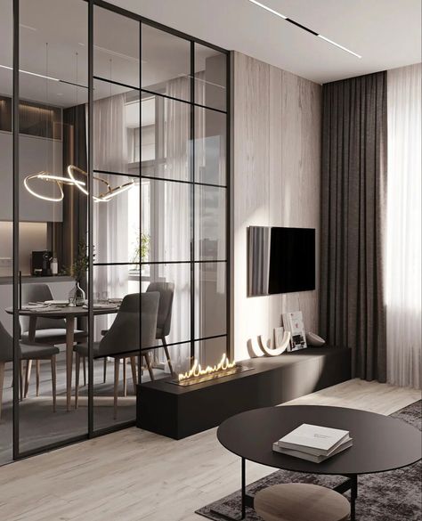 2023 Apartment Trends, Quiet Luxury Interior Design, Home Interior Accessories, Glass Doors Interior, Glass Walls, Home Design Living Room, Kitchen Room Design, Decor Home Living Room, Apartment Inspiration