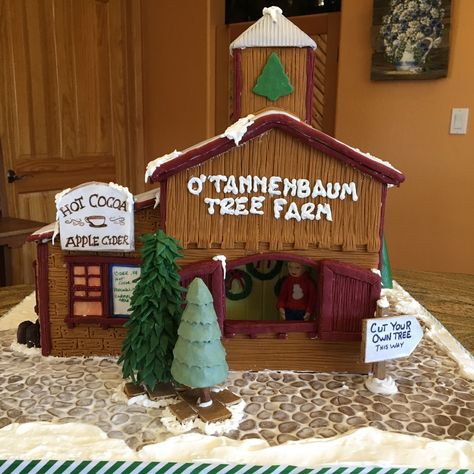 Christmas Tree Farm Gingerbread House, Farm Gingerbread House, Gingerbread Barn, Gingerbread Contest, Gingerbread Competition, Gingerbread House Ideas, Farmers Market Stand, Gingerbread House Recipe, Gingerbread House Candy