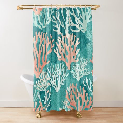 Get my art printed on awesome products. Support me at Redbubble #RBandME: https://www.redbubble.com/i/shower-curtain/Teal-Coral-Reef-Beach-Watercolor-Nautical-Art-by-SeaStarAlex/164566067.YH6LW?asc=u Watercolor Nautical, Art Shower Curtain, Ocean Coral, Baby Bathroom, Teal Coral, Beach Watercolor, Nautical Art, Fabric Shower Curtains, Curtains For Sale