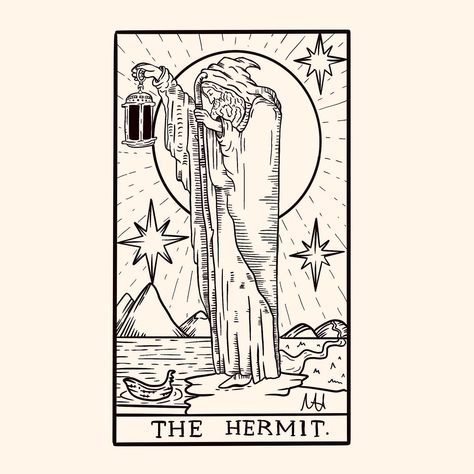 Hermit Tarot Card Tattoo, The Hermit Tattoo, The Hermit Tarot Tattoo, Hermit Tattoo, Tarot Card Tattoo Design, Tarot Tattoos, Hermit Card, The Hermit Tarot Card, Hermit Tarot Card