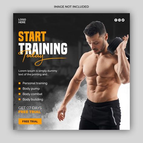 Fitness gym social media post banner or ... | Premium Psd #Freepik #psd #poster Gym Post Design, Gym Banner Design, Gym Posts, Gym Social Media Post, Gym Creative, Fitness Ads, Fitness Banner, Sport Ads, Post Design Ideas