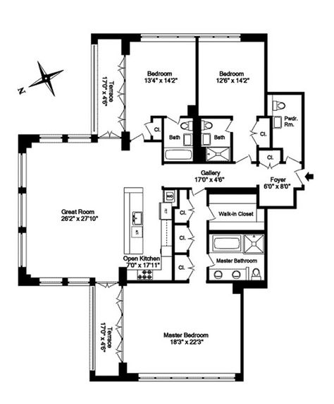 Ny Apartment Floor Plan, New York Apartment Floor Plans, Nyc Apartment Floor Plans, L Shaped House Plans, Small Apartment Layout, Double Storey House Plans, Shaped House, Penthouse View, L Shaped House