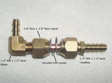 Inexpensive right-angle hose swivel from 3 standard brass pipe fittings and a spring. Glass Blowing Diy, Homemade Pipe, Brass Pipe Fittings, Art Recipes, Frozen Pipes, Handyman Projects, Brass Pipe, Diy Plumbing, Plumbing Tools