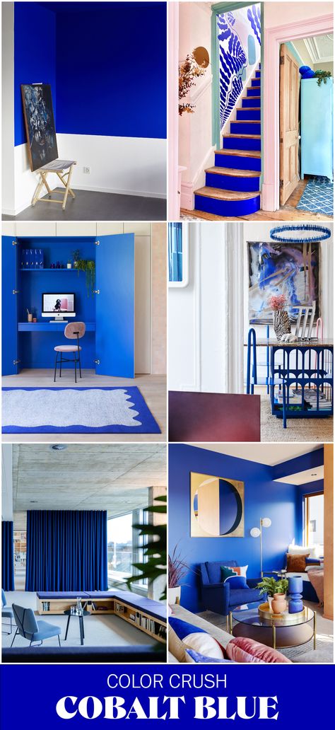 Current color crush: Cobalt blue! See why this shade of blue is a great color plus learn a few tips and tricks for how to add cobalt blue to your home. Make your home more colorful and learn practical tips for how to add color to your living room, bedroom, and more! Cobalt Blue Bedrooms, Cobalt Blue Decor, Blue Interior Paint, Bright Blue Paint, Paradise Decor, Cobalt Blue Paint, Royal Blue Walls, Blue Hallway, Blue Walls Living Room