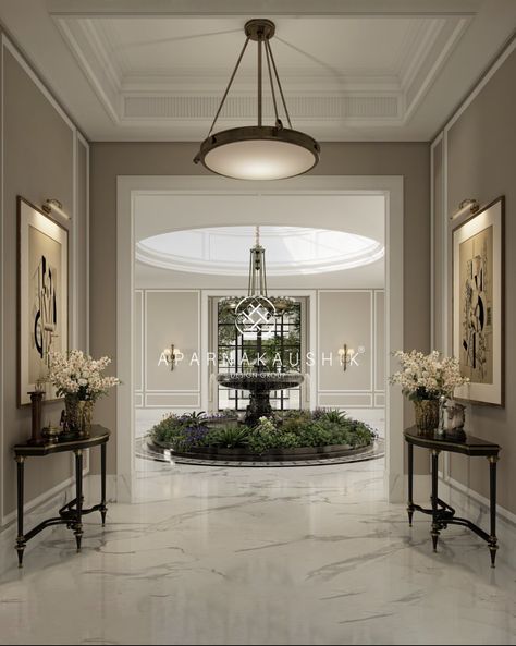 Enterence Foyer Design, American Classic House Interior, Luxurious Foyer, Aparna Kaushik, Baroque Interior Design, Baroque Interior, Classical Interior, Hallway Designs, Foyer Design