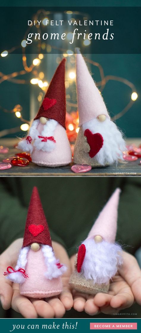 Diy Valentine's Day Decorations For Kids, Diy Felt Gnomes, Valentine Felt Crafts Diy, Valentine's Gnomes Diy, Valentine Gnomes Diy How To Make Easy, Valentines Day Gnomes Diy, Valentines Felt Crafts, Valentine Gnomes Diy, Diy Gnome Doll