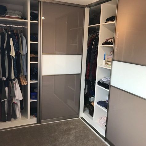 Corner L shape sliding door wardrobe. Normanton, West Yorkshire L Shaped Sliding Wardrobe, Corner Sliding Wardrobe, Sliding Door Wardrobe, Babymoon Photos, Sliding Wardrobe Doors, Wardrobe Furniture, Door Wardrobe, Glass And Aluminium, Sliding Wardrobe