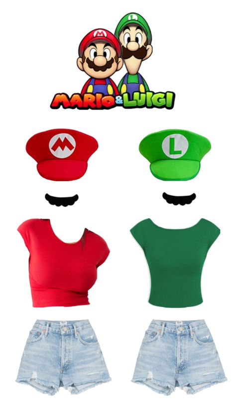 Super Mario Outfit Ideas, Mario And Luigi Costumes, Mario Outfit, Mario And Luigi Halloween, Luigi Halloween Costume, Mario Halloween Costumes, Luigi Costume, Mario Costume, Couples Halloween