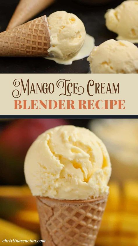 Mango ice cream is a surprisingly delicious, and easy blender recipe you will love to make! Just 5 ingredients to make this frozen treat! How To Make Mango Ice Cream, Hawaiian Dessert Recipes, Gelato Recipes, Frozen Deserts, Ice Cream Easy, Mango Ice Cream Recipe, Ninja Ice Cream Recipe, Blender Recipe, Blender Ice Cream