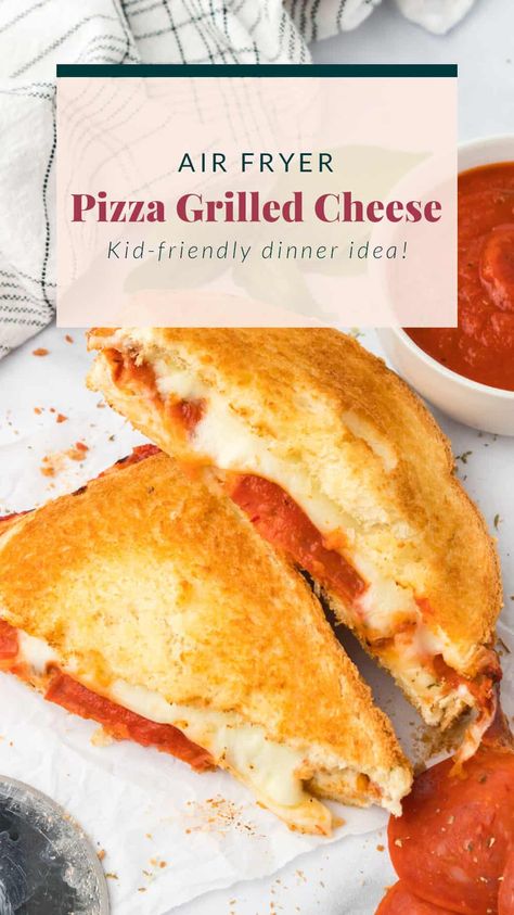 We're taking dinner up a notch with Air Fryer Pizza Grilled Cheese! This isn't your average grilled cheese, it's infused with all your favorite pizza ingredients. Air Fryer Pizza Sandwich, Air Fried Grilled Cheese, Air Fryer Grilled Cheese Sandwich, Air Fryer Grilled Cheese, Pizza Grilled Cheese Sandwich, Pizza Sandwich Recipe, Air Fryer Pizza, Pizza Grilled Cheese, Vegan Sandwiches