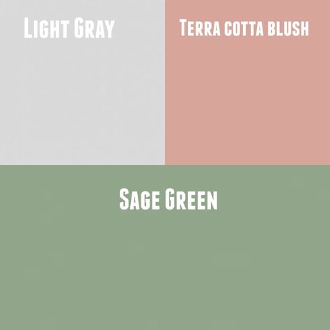 Sage Rooms Bedrooms, Bedroom Color Schemes Pink And Green, Blush Pink And Sage Green Office, Green Pink Cream Color Schemes, Sage Green And Pink Color Scheme, Sage Green And Pink Bedroom Accent Wall, Sage And Salmon Bedroom, Pastel Green Walls Bedrooms, Green Pink Grey White Color Palette