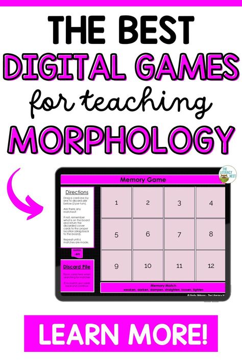 Looking for new ways to teach morphology? These digital morphology games and tools are a great way to boost engagement with your elementary students. These morphology activities are great for working on suffixes and prefixes. You will find Google Slides games, Boom cards, and educational websites that will boost your morphology lessons. Explore the full list of digital games for the classroom you can use to teach morphology right now! Morphology Games, Morphology Lessons, Vowel Digraphs Activities, Suffixes And Prefixes, Morphology Activities, Games For The Classroom, Teaching Prefixes, Small Group Reading Activities, Multisensory Phonics