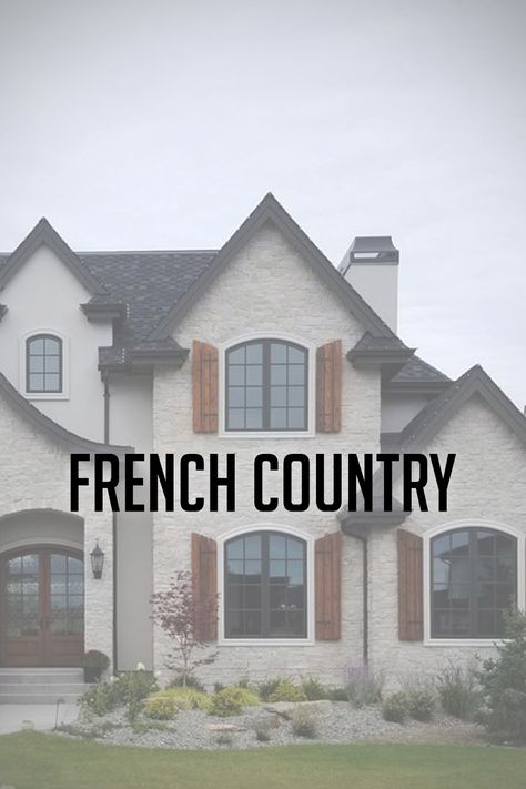 French Country House Facades, European Stone House Exterior, French Country Siding Exterior, French Country Elevations, French Country Style Exterior, Brick Choices Exterior, Arched Shutters Exterior, French Style Exterior Home, French Country Shutters Exterior