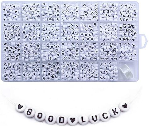 Amazon.com: Amaney 1400 Pieces 4x7mm White Round Acrylic Alphabet Letter Beads A-Z Heart Pattern Beads and Crystal Line for Jewelry Making Bracelets Necklaces Key Chains: Kitchen & Dining English Alphabet Letters, Number Beads, Making Bracelets, Alphabet Beads, Acrylic Letters, Jewelry Making Bracelet, Jewelry Making Kit, Bead Kits, Letter Beads