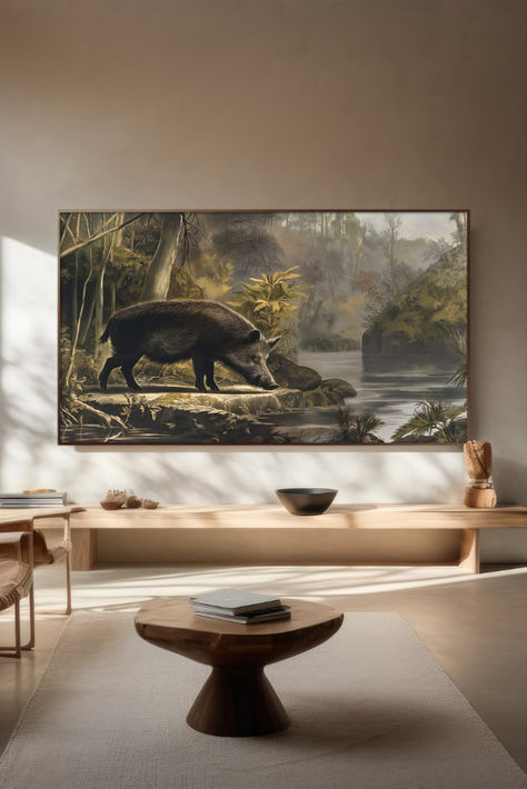 Elevate your viewing experience with our captivating digital Samsung Frame TV artwork featuring a mesmerizing wild boar landscape painting. 🎨🖼️ Enhance your home decor effortlessly with this high-resolution 3840x2160 4K instant download, perfectly tailored for your Samsung TV Frame. Immerse yourself in the beauty of nature right from your living room! Explore the perfect blend of style and sophistication – download now! #TVArt #SamsungFrameTVArt #DigitalTVArt #PaintingTVArt #AnimalPainting Samsung The Frame Tv Living Room, Tv Artwork, Living Room Styles, Tv Frame, Samsung Tv, Wild Boar, Samsung Frame Tv Art, Frame Art, Samsung Frame Tv