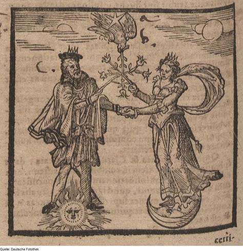 Theosophical representation for alchemy. Theosophie & Alchemie. Grataroli, Guglielmo & Morienus (1610) at the Deutsche Fotothek, US Public Domain. Heavy Metal Artwork, Spiritual Alchemy, Anima And Animus, Jungian Archetypes, Mysterious Creatures, Medieval Artwork, Alchemy Art, Esoteric Art, Magick Book