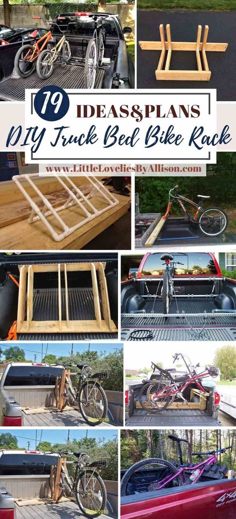 19 DIY Truck Bed Bike Rack Plans You Can Build Easily Bicycle Rack Diy, Diy Truck Bike Rack, Truck Bed Bike Rack Diy Wood, Truck Bed Bike Rack Diy, Bike Rack For Truck Bed, Diy Bike Stand, Bike Rack Diy, Kayak Rack For Truck, Pvc Bike Racks