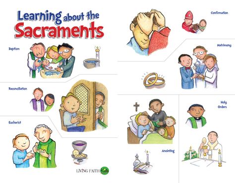 Learning About The Sacraments - Jpg file Sacraments Craft, Sacraments Activities, 7 Sacraments, Seven Sacraments, Catholic Sacraments, Catholic Symbols, Colorful Stickers, Faith Formation, Catholic Kids