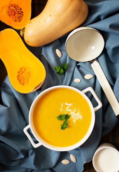 Roasted Butternut Squash, Sweet Potato and Carrot Soup - Happily Unprocessed Blender Soup Recipes, Vegan Fasting, Butter Squash Soup, Sweet Potato And Carrot Soup, Potato And Carrot Soup, Butternut Squash Sweet Potato, Creamy Spinach Soup, Cream Of Corn Soup, Sweet Potato Carrot Soup