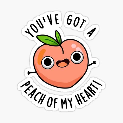 "You've Got A Peach Of My Heart Funny Fruit Pun" Sticker for Sale by punnybone | Redbubble Peach Puns, Fruit Puns, Funny Fruit, Pun Gifts, Cute Fruit, Dad Jokes, Puns, Gifts For Family, Sticker Design