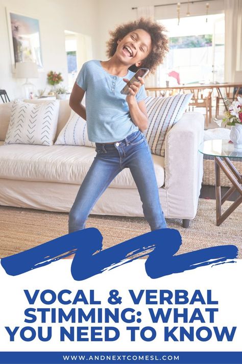 A Black preteen girl is wearing a light blue t shirt and skinny jeans. She is holding a phone in her left hand while singing with a big smile on her face. There is a text overlay that says "Vocal and Verbal Stimming: What You Need to Know" Verbal Stimming, Vocal Stimming, Vocal Training, Learn Singing, Spanish Songs, Resource Room, Singing Tips, Singing Lessons, Workout Warm Up