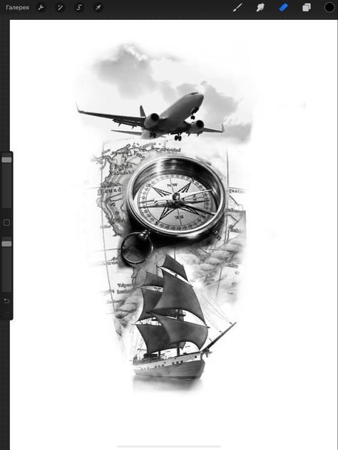 Boat Compass Tattoo, Compass Tattoos Arm, Aviation Tattoo, Compass And Map Tattoo, Tattoo Homme, Sailboat Tattoo, Gothic Tattoos, Boat Tattoo, Plane Tattoo