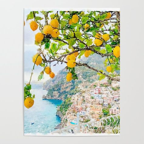 Italy Culture, Coast Of Italy, Italian Coast, Lemon Tree, Digital Portrait, Positano, Pictures To Paint, Amalfi Coast, Art Gallery Wall