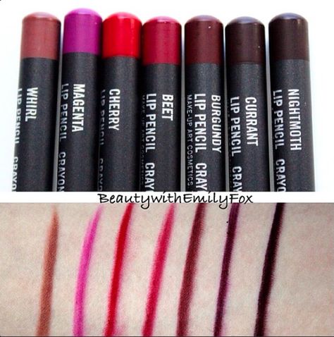 Mac lip liners in Whirl, Magenta, Cherry, Beet, Burgundy, Currant and Nightmoth. Mac Cherry Lip Liner, Nightmoth Lipliner Mac, Mac Burgundy Lip Liner, Mac Lip Liner Swatches, Mac Swatches, Mac Lipliner, Lip Liner Makeup, Ombre Lip, Mac Lip Liner