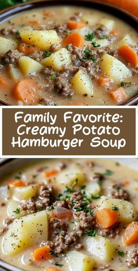 Warm up with a cozy bowl of potato and hamburger soup, slow-cooked to perfection in your crockpot. This delightful recipe is a hit with the whole family, brimming with hearty ingredients and deep, satisfying flavors. Ideal for chilly nights or whenever you're in the mood for something savory and comforting. Potato Hamburger Soup Recipe, Creamy Potato And Beef Soup, Creamy Potato And Hamburger Soup Recipe, Creamy Potatoes And Hamburger Soup, Crockpot Potato And Hamburger Soup, Crockpot Creamy Potato And Hamburg Soup, Potato Hamburger Soup Crockpot, Crockpot Creamy Potato And Hamburger Soup, Hamburger Meat Soup Recipes Crock Pot