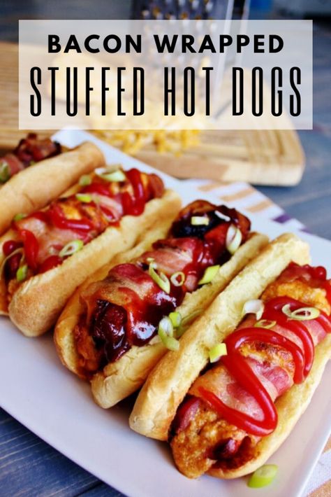 Marinated Hot Dogs Recipes, Stuffed Hot Dogs, Bbq Lunch, Hot Dogs Recipes, Burger Dogs, Chili Dogs, Hot Dog Recipes, Weiners, Man Food