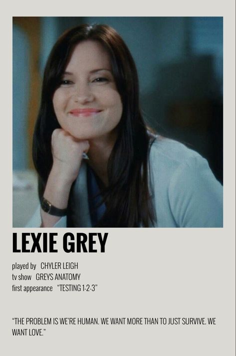 Lexi Grey Aesthetic, Lexi Greys Anatomy, Greys Anatomy Poster, Tv Show Polaroids, Posters Greys Anatomy, Movie Posters Greys Anatomy, Greys Anatomy Characters Polaroid Poster, Minimal Polaroid Celeb Poster, Greys Anatomy Funny