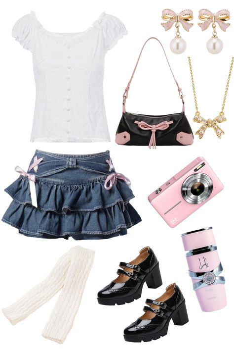 Cute, Cute outfits, Pink, Bow, mini skirt, bow skirt, Bow outfits, aesthetic, camera, leg warmers, mary janes, perfume, pink perfume, outfits, viral, trending 💌 Cute Skirt Outfit, Cute Outfits Black, Ruffle Skirt Black, Pink Cute Aesthetic, Camera Outfit, Bow Outfit, Spring Perfume, Aesthetic Camera, Aesthetic Bow